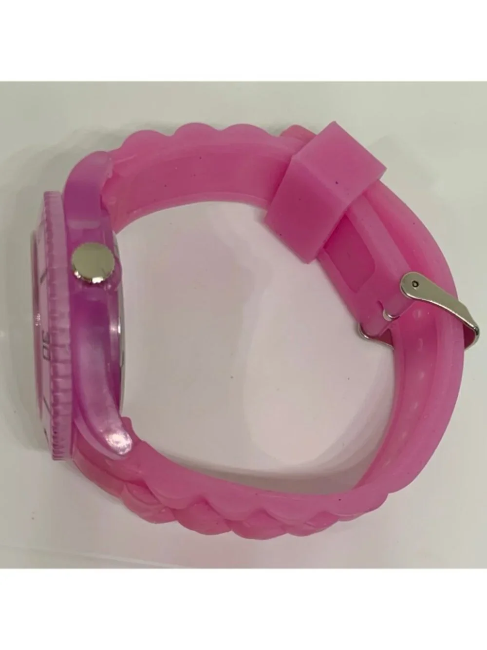 Brothers Quartz analog watch 43mm rotating bezel ,pink silicone band running